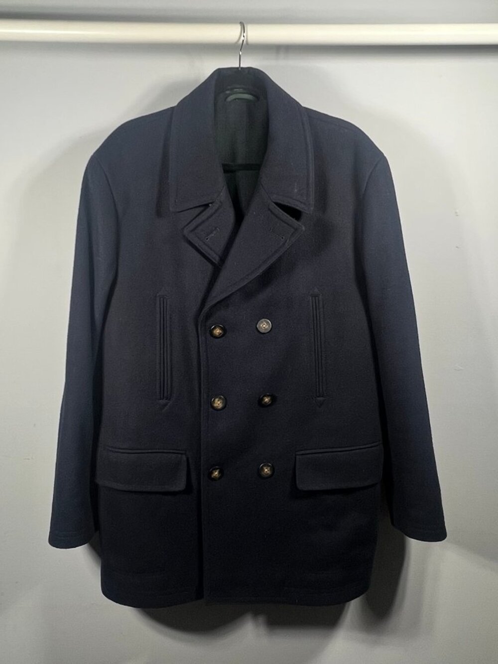 Lauren Ralph Lauren Coat Mens Peacoat Wool Blend Double Breasted 48R Nautical